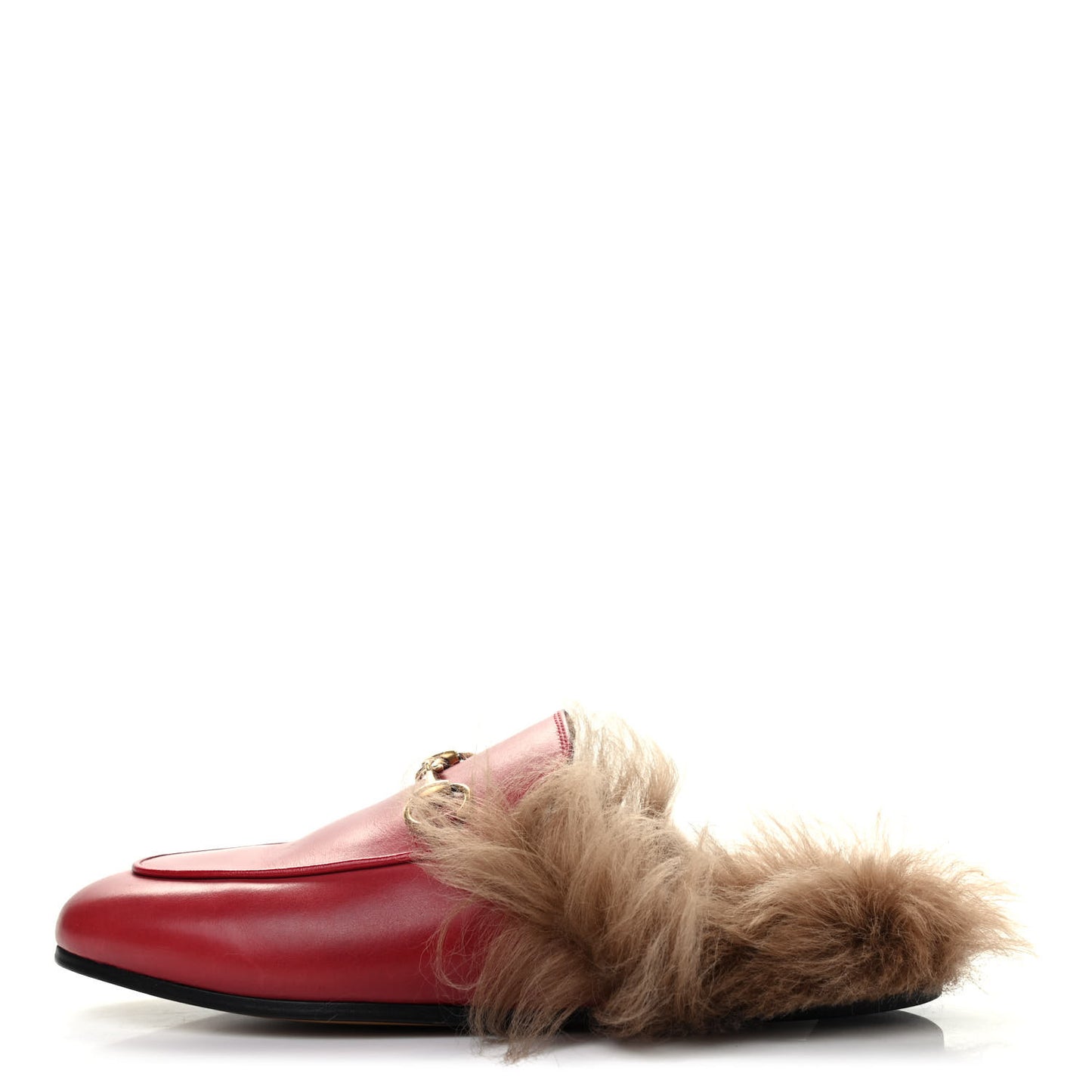 Betis Glamour Calfskin Fur Womens Princetown Slippers 35 Hibiscus Red Naturale