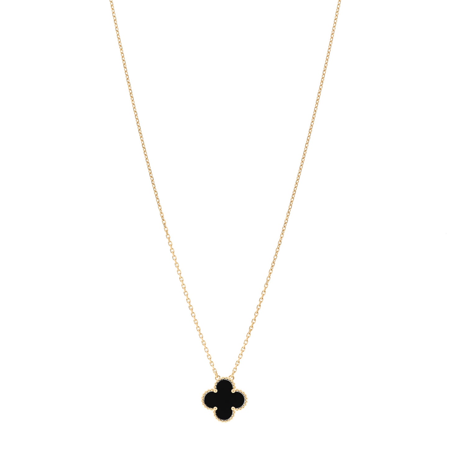 18K Yellow Gold Black Onyx Vintage Alhambra Pendant Necklace