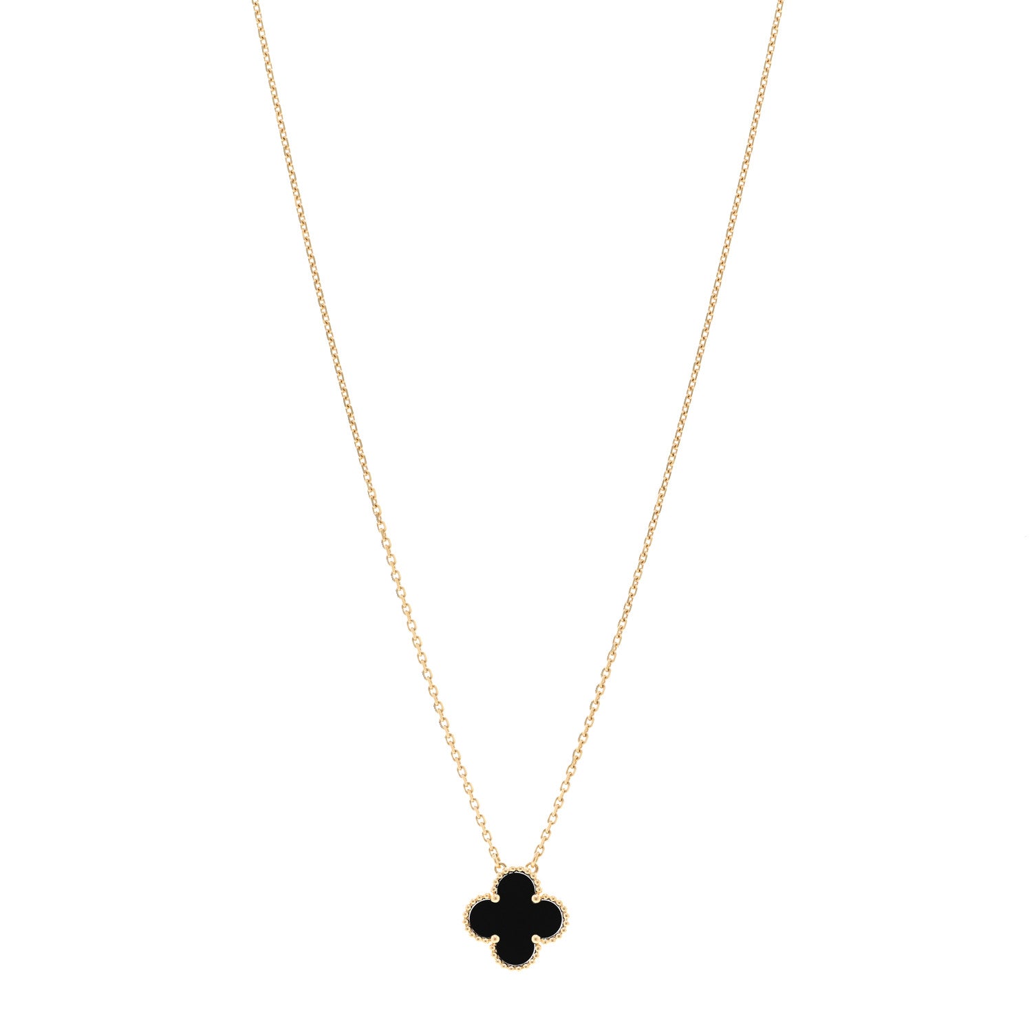 Van Cleef & Arpels 18K Yellow Gold Black Onyx Vintage Alhambra Pendant Necklace 1 of 5