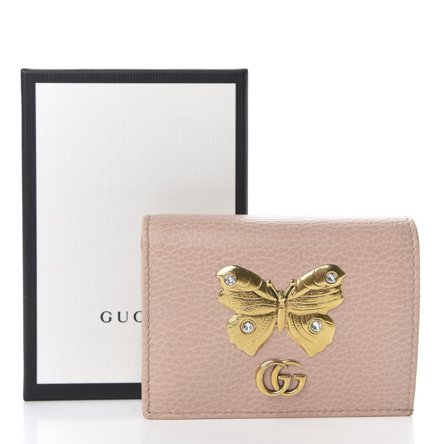 Pebbled Calfskin Butterfly Card Case Perfect Pink