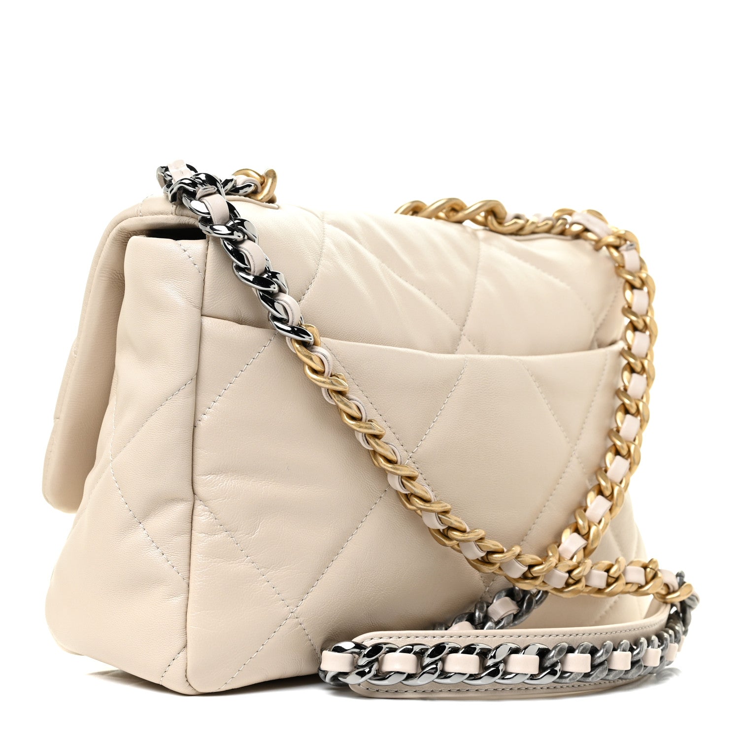Chanel Goatskin Quilted Large Chanel 19 Flap Light Beige 3 of 12