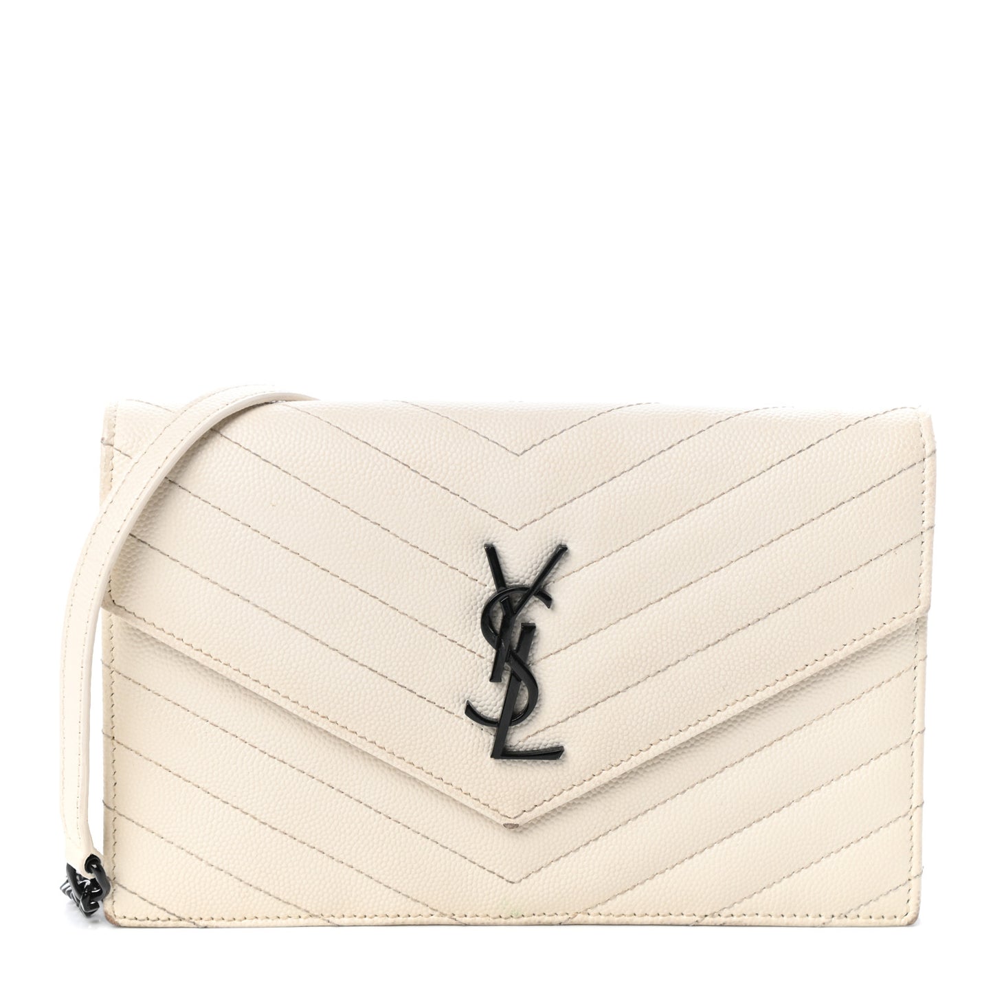 Grain De Poudre Matelasse Chevron Monogram Envelope Chain Wallet Dove White