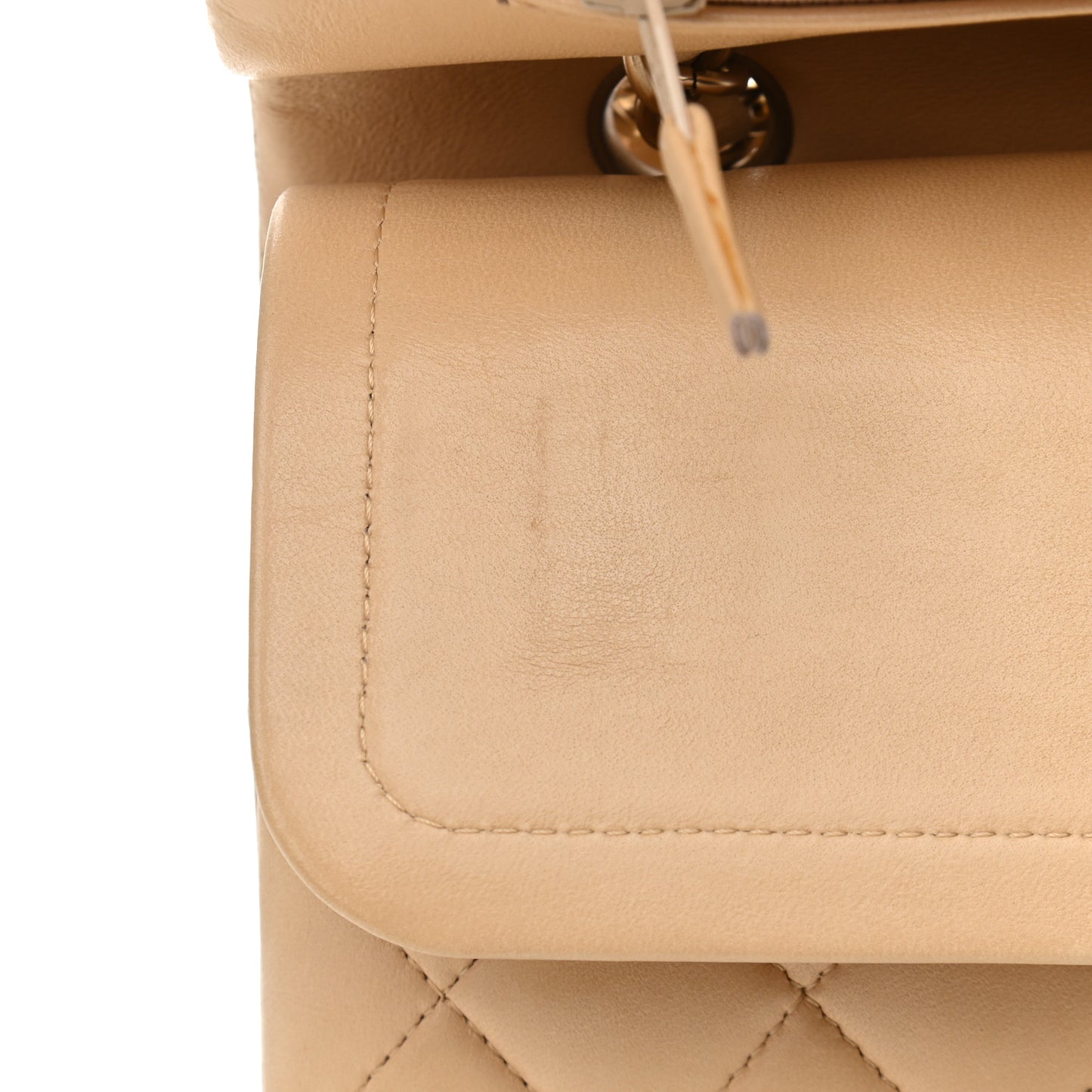 Lambskin Quilted Medium Double Flap Beige