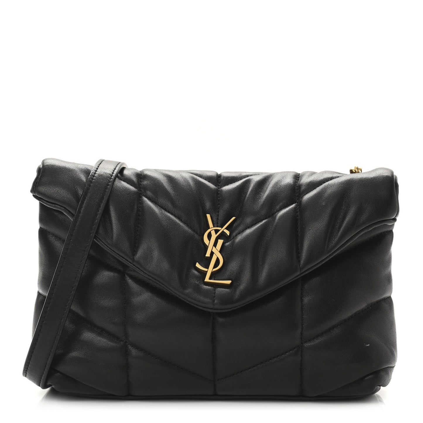 Lambskin Quilted Toy Loulou Puffer Monogram Chain Satchel Black