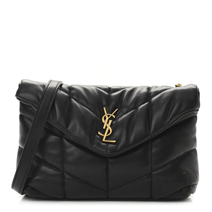 Saint Laurent Lambskin Quilted Toy Loulou Puffer Monogram Chain Satchel Black 1 of 11