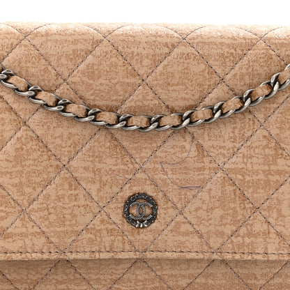 Chanel Crackled Coated Fabric Quilted Wallet On Chain WOC Beige 8 of 12