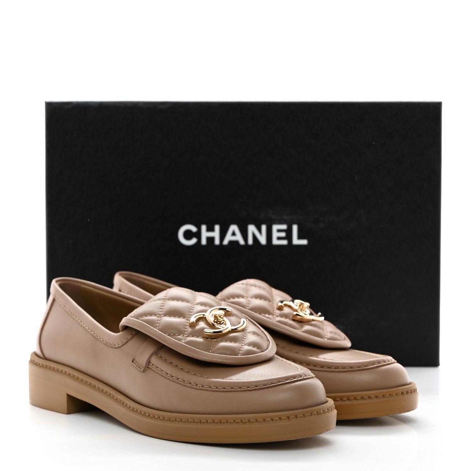 Chanel Lambskin Quilted CC Turnlock Loafers 37 Beige 9 of 9