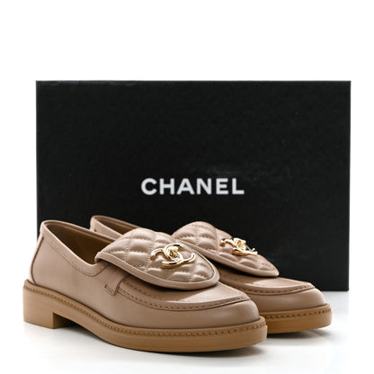 Chanel Lambskin Quilted CC Turnlock Loafers 37 Beige 9 of 9