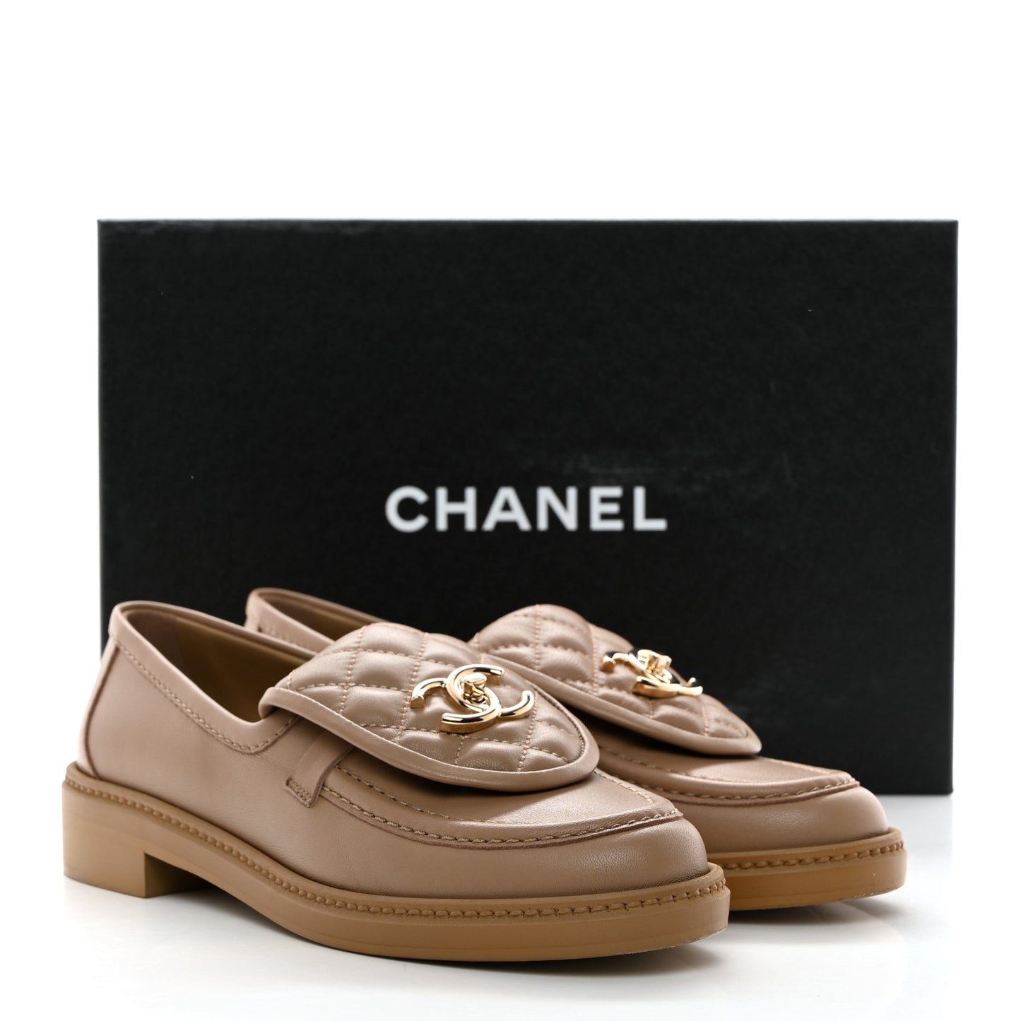Lambskin Quilted CC Turnlock Loafers 35.5 Beige 37 Beige