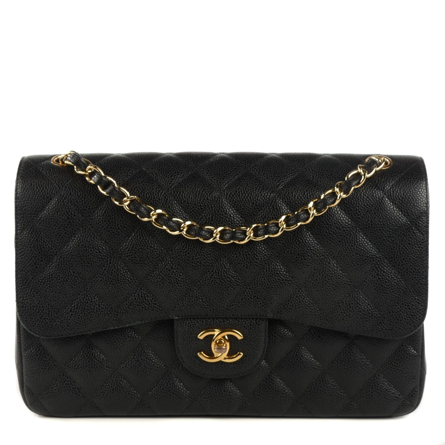 Caviar Quilted Jumbo Double Flap Black