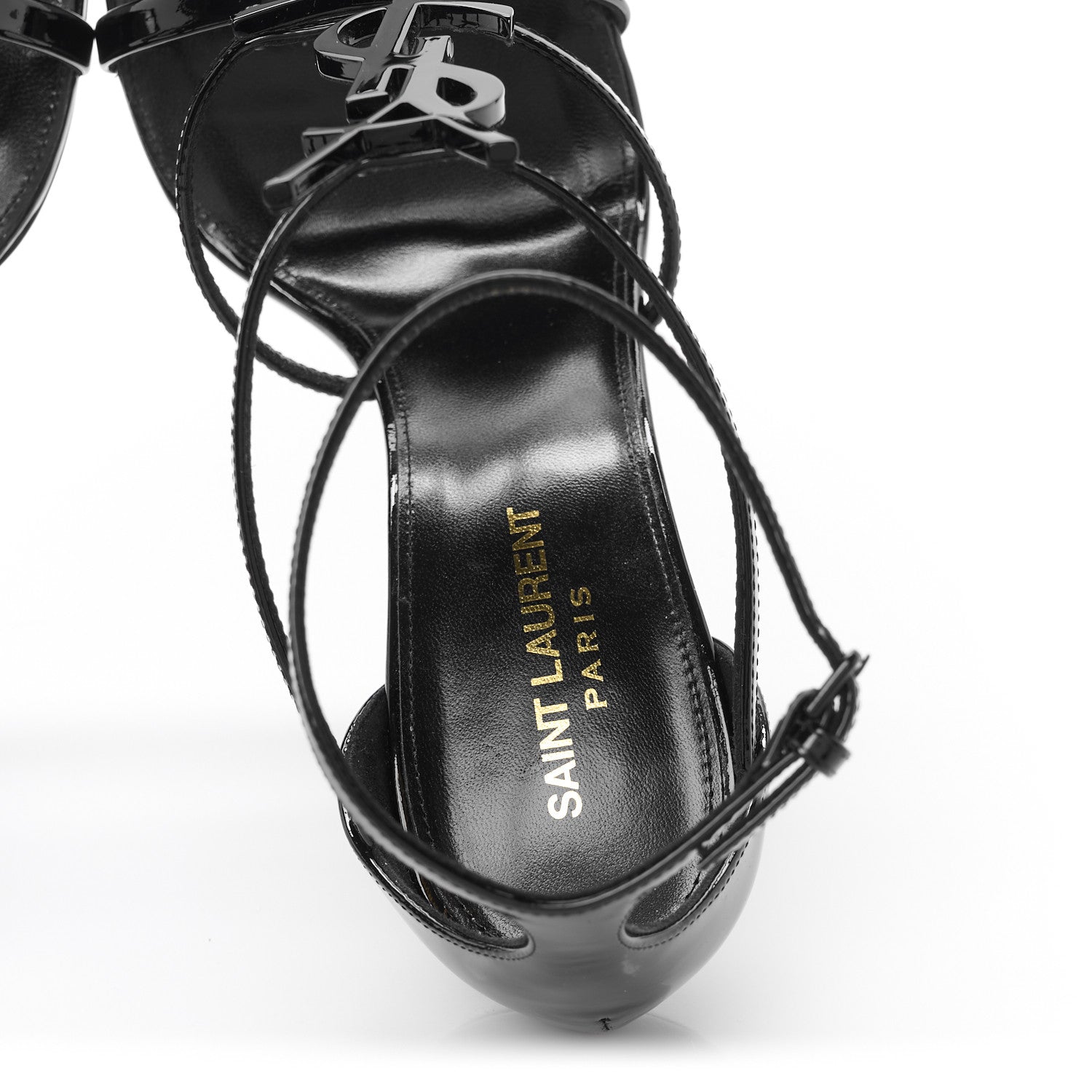 Saint Laurent Patent Cassandra 100 Ankle Strap Sandals 40.5 Black 7 of 10