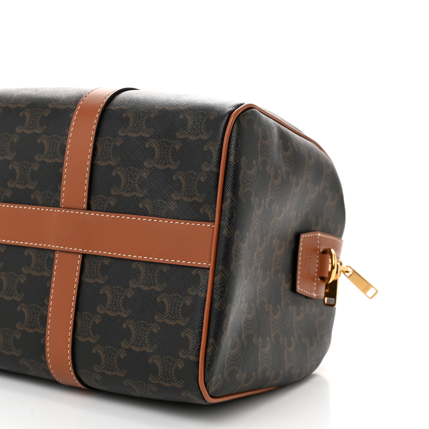 Celine Triomphe Canvas Calfskin Large Boston Bag Tan 10 of 10