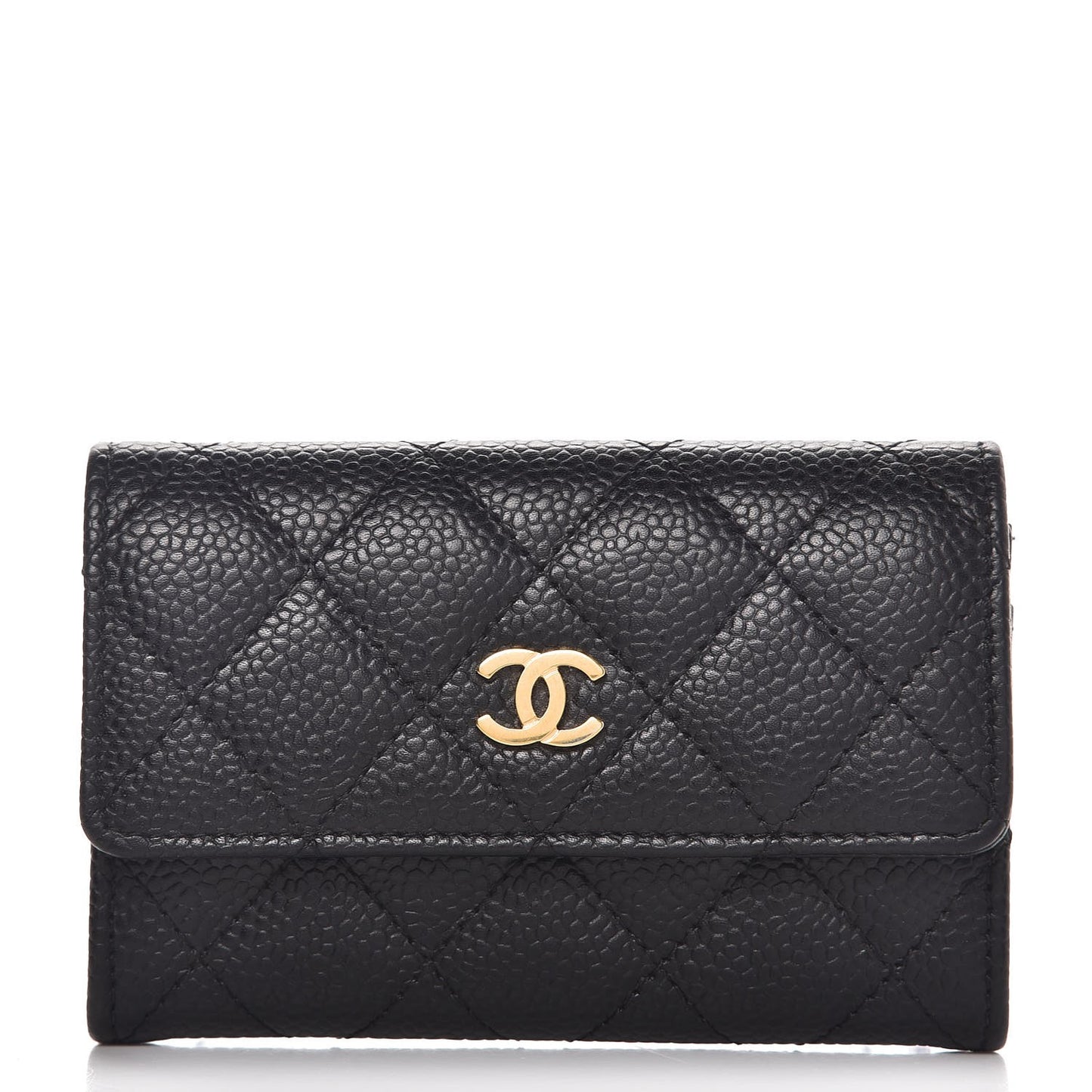 Caviar Quilted Flap Card Holder Black