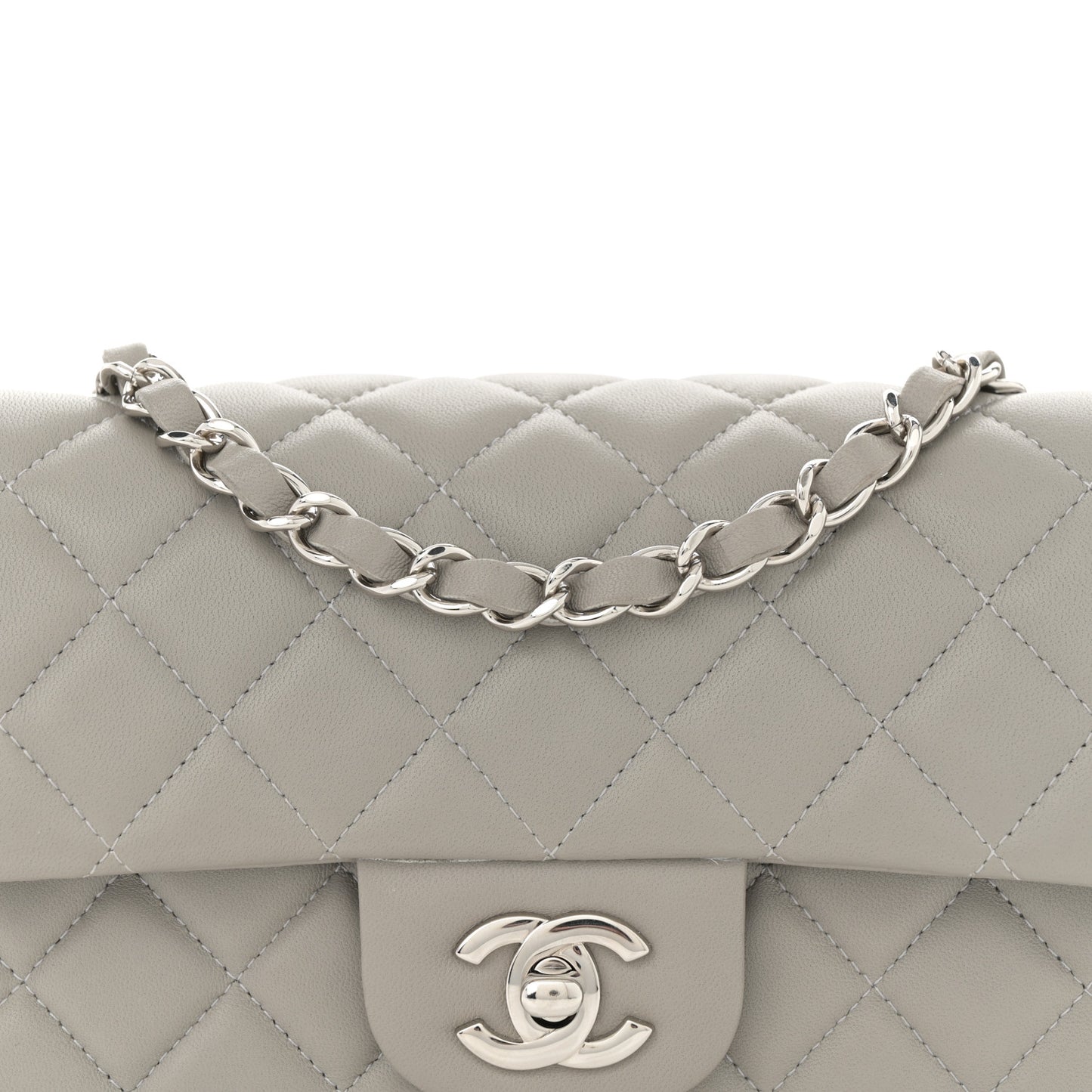 Lambskin Quilted Mini Rectangular Flap Grey