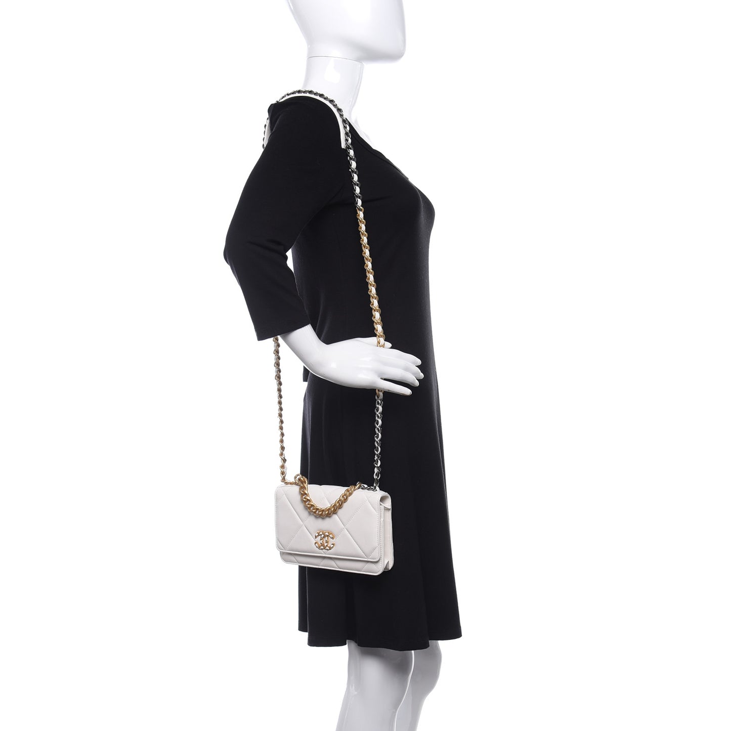 Goatskin Quilted Chanel 19 Wallet On Chain WOC White