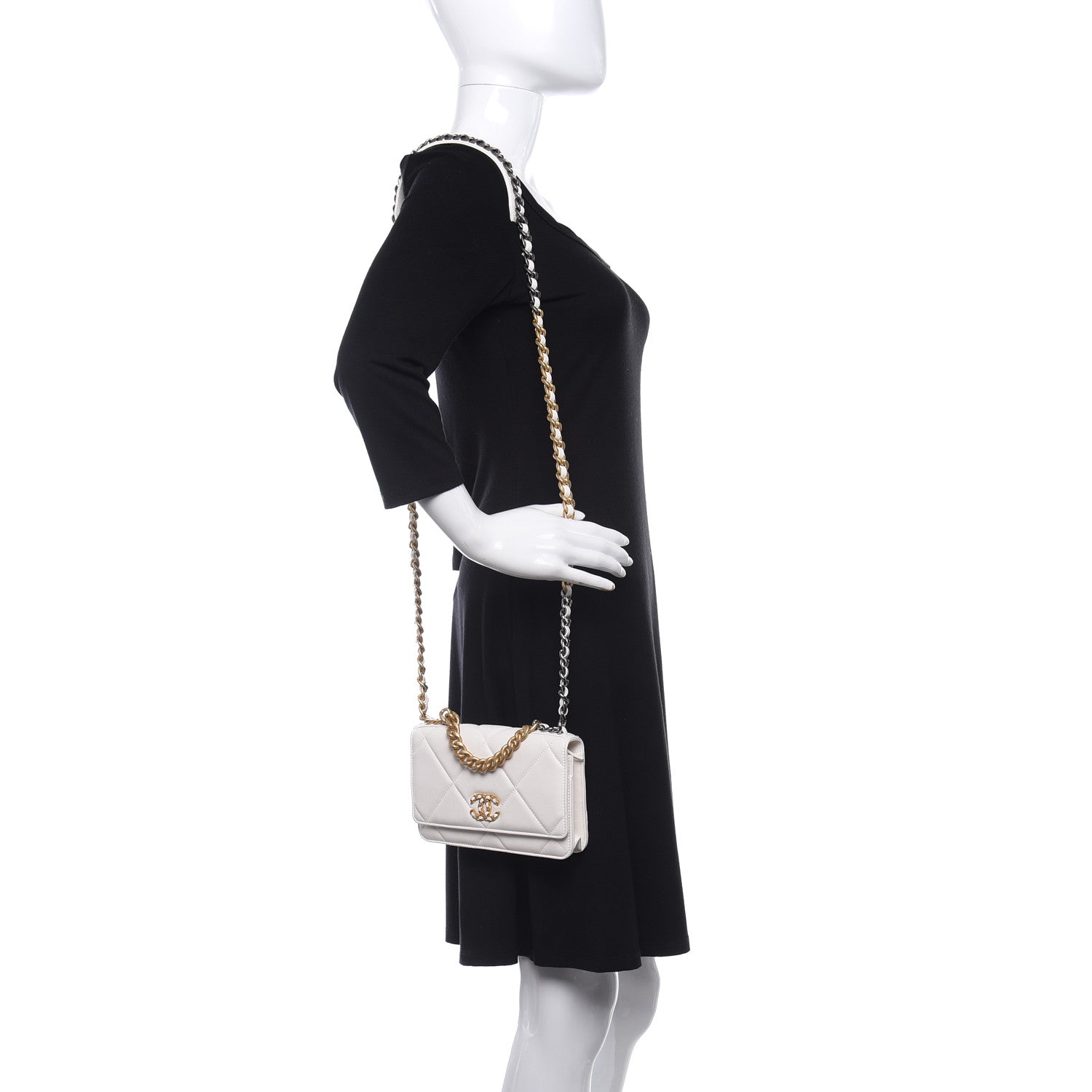 Chanel Goatskin Quilted Chanel 19 Wallet On Chain WOC White 2 of 12