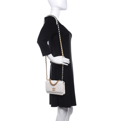 Chanel Goatskin Quilted Chanel 19 Wallet On Chain WOC White 2 of 12