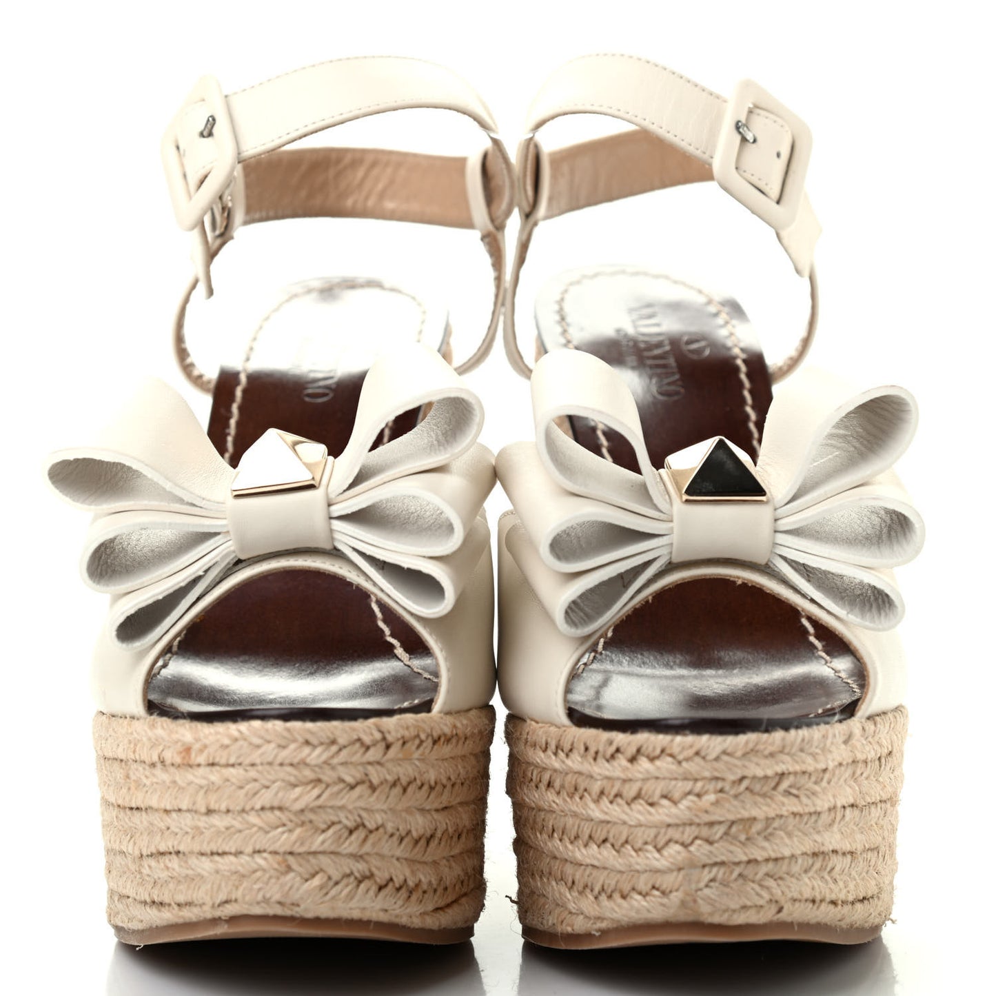Nappa Bow Espadrille Platform Wedge Sandals 40 Light Ivory