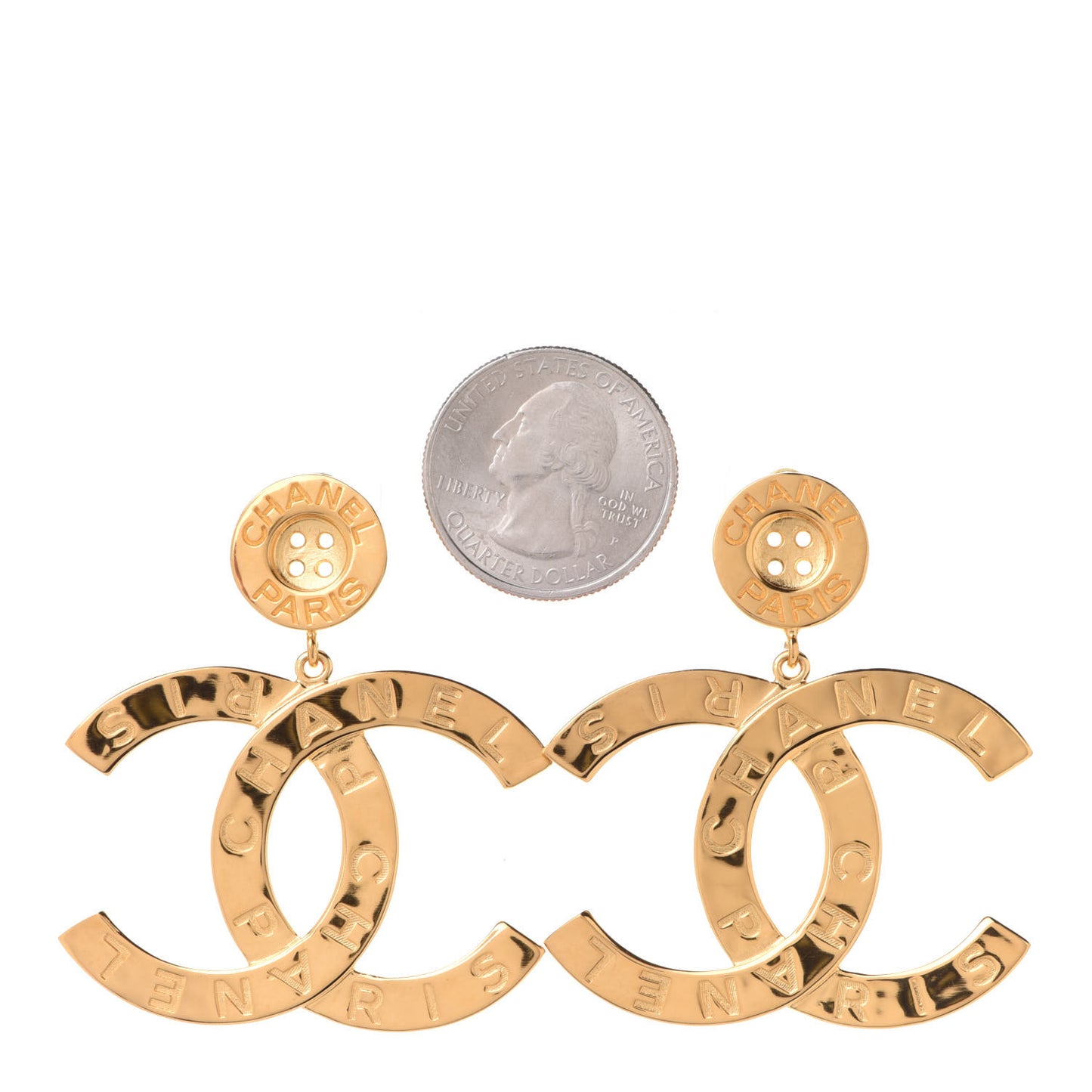 Metal Large Paris Button Earrings Gold
