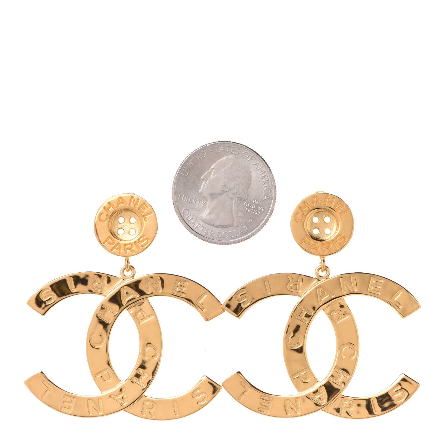 Chanel Metal Large Paris Button Earrings Gold 2 of 5