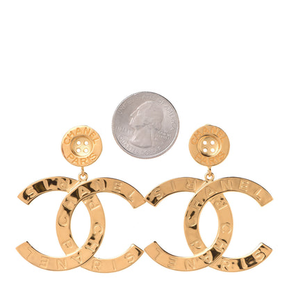 Chanel Metal Large Paris Button Earrings Gold 2 of 5