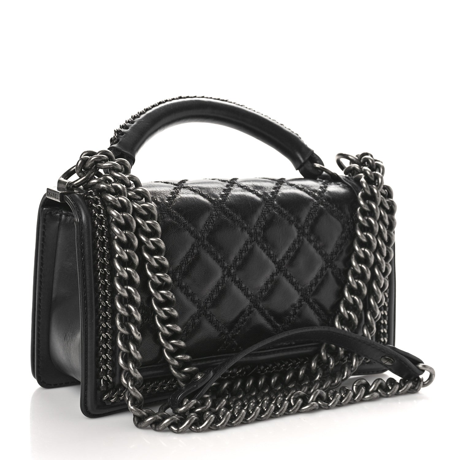 Chanel Calfskin Quilted Medium Top Handle Boy Flap Black 3 of 13