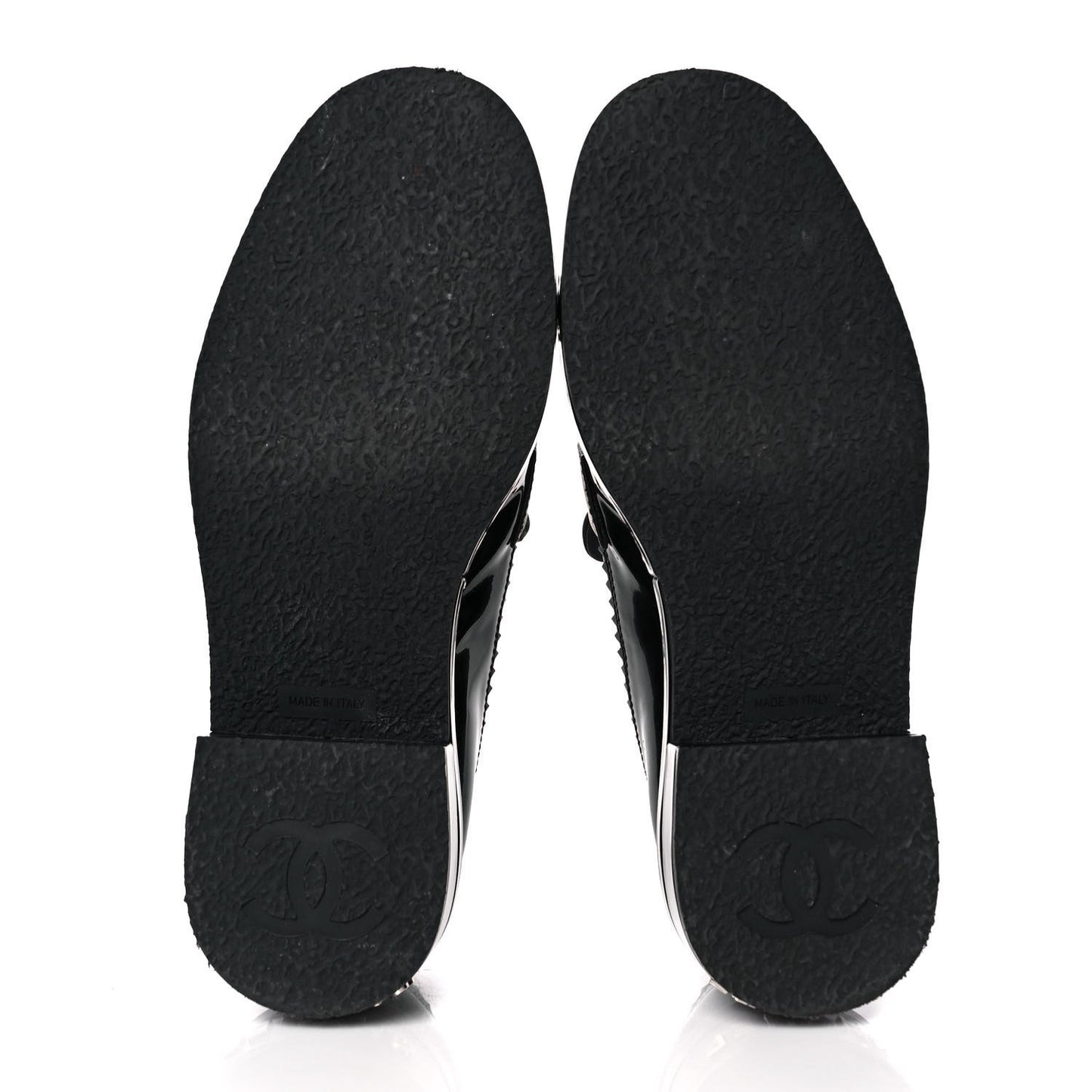 Patent Lambskin CC Chain Mocassin Loafers 37 Black