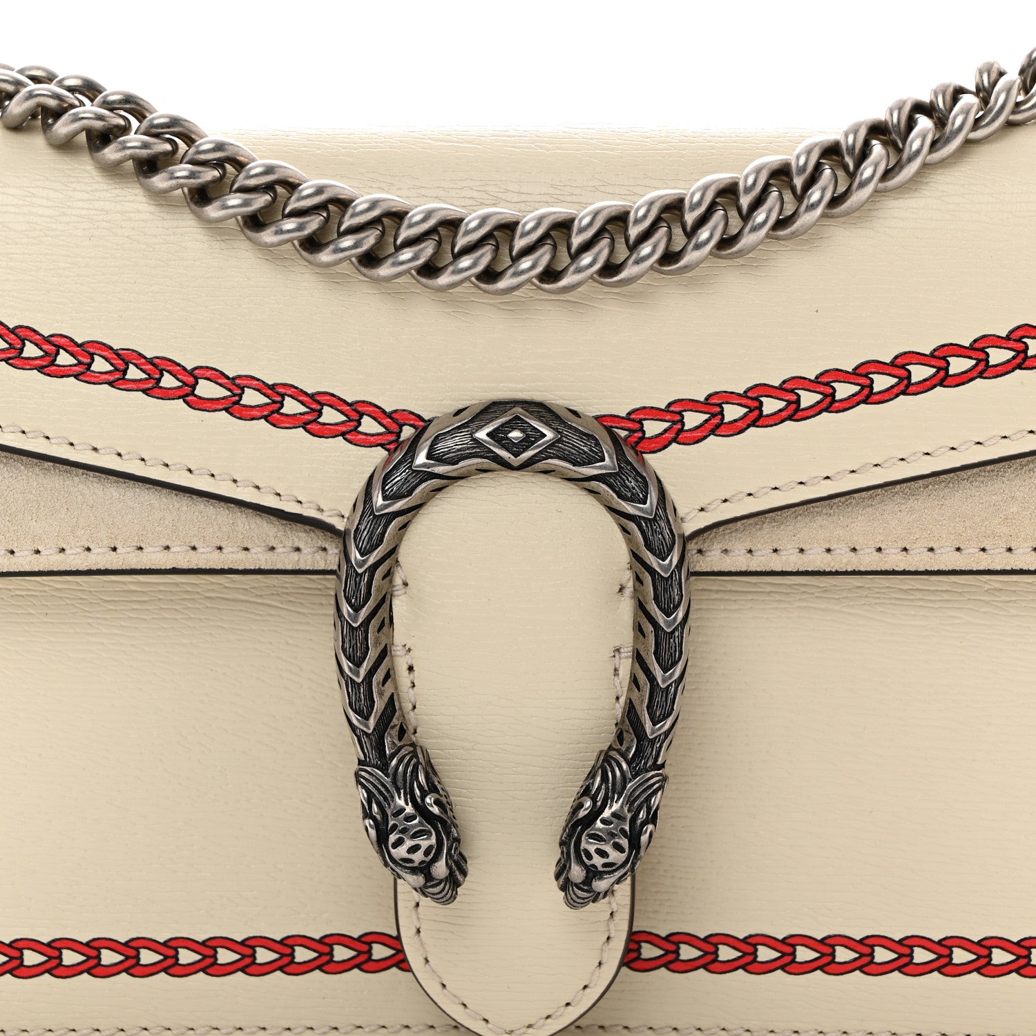 Gucci Textured Calfskin Lunar New Year Small Dionysus Shoulder Bag Mystic White Red 8 of 12