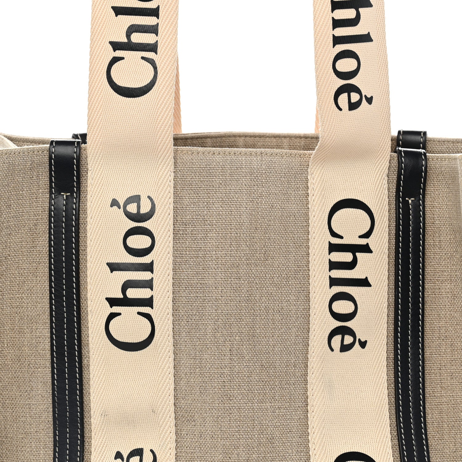 Chloe Linen Calfskin Medium Woody Ribbon Tote White Blue 8 of 13