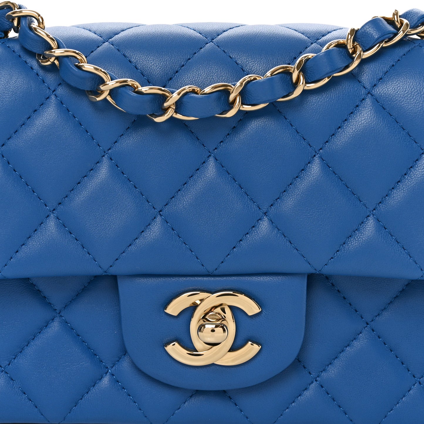 Lambskin Quilted Mini Rectangular Flap Blue