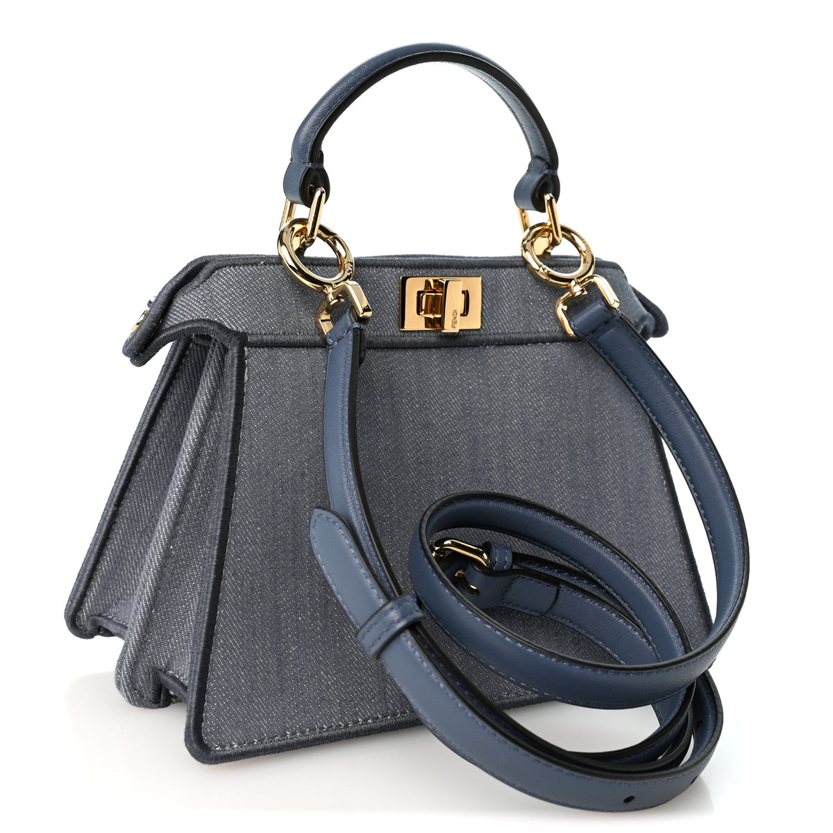 Fendi Denim Emroidered Coral Bandana Petite Peekaboo I SEE U Satchel Mirto 3 of 10