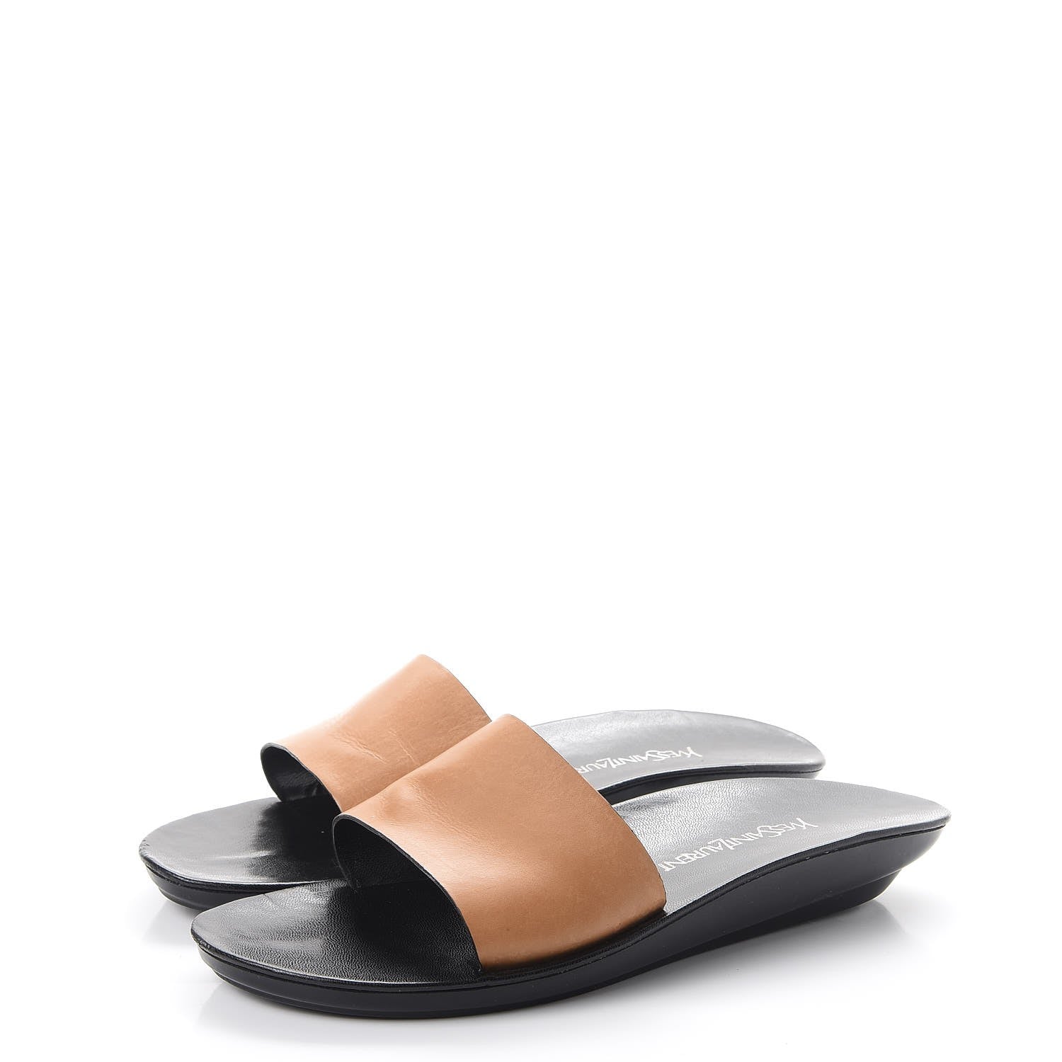 Saint Laurent Calfskin Pool Slide Sandals 10 Black Beige 3 of 16