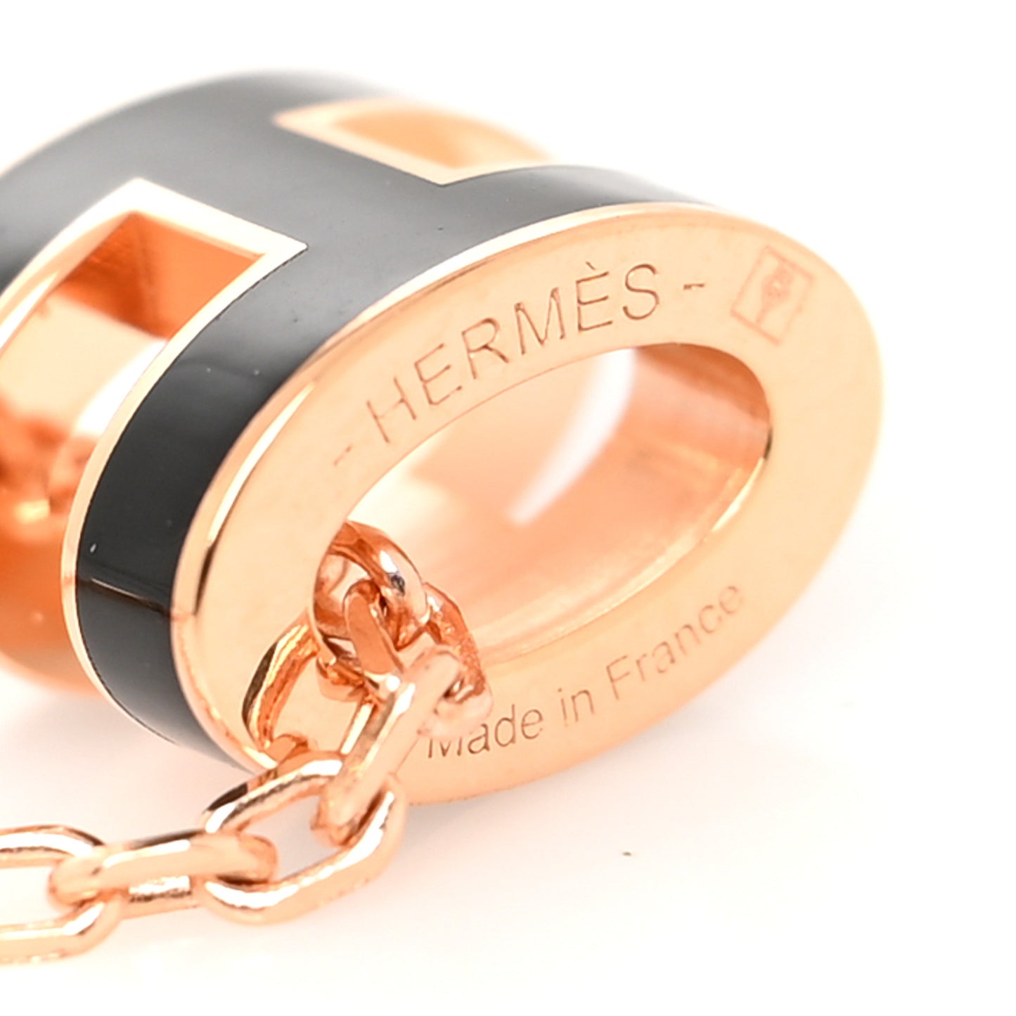 Lacquered Rose Gold Mini Pop H Pendant Necklace Black