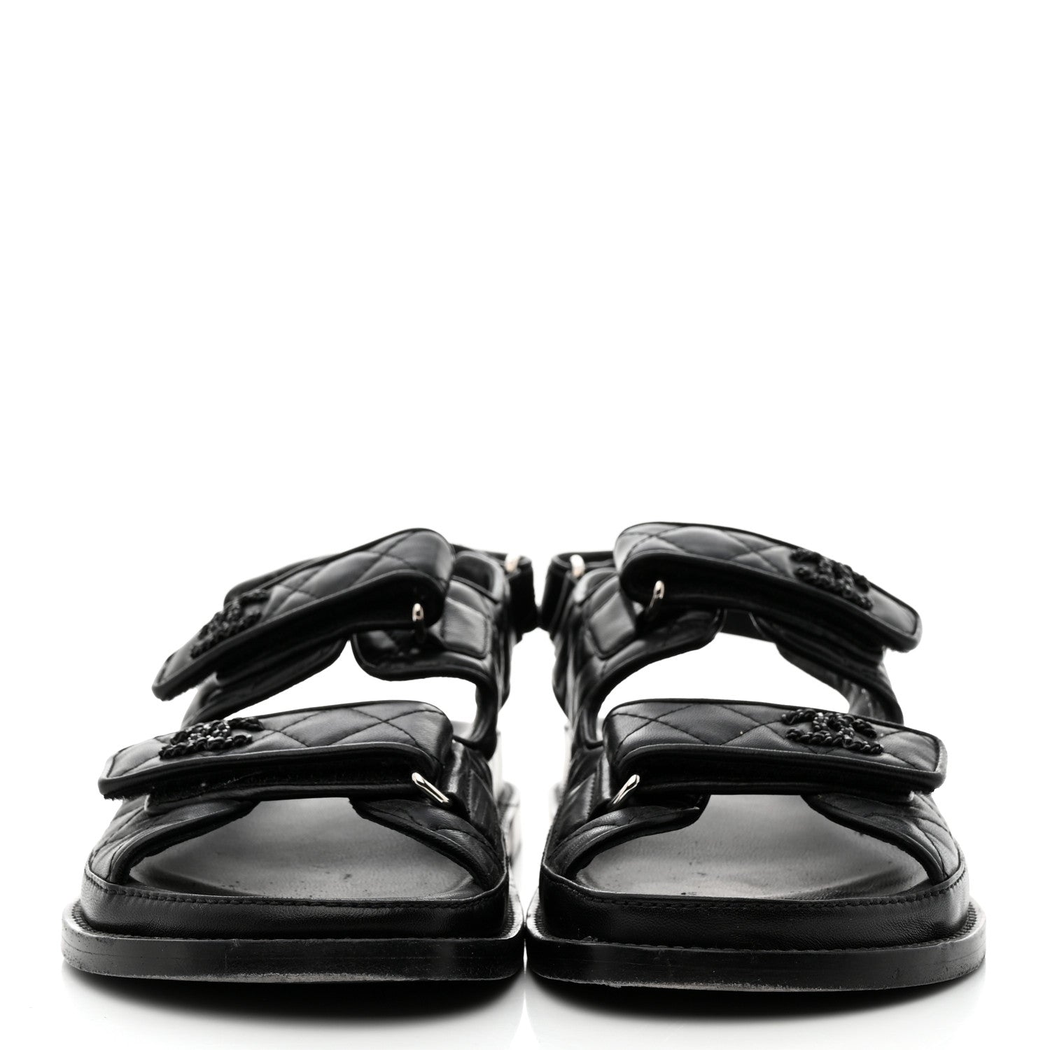 Chanel Lambskin Velcro Dad Sandals 38 Black 2 of 8