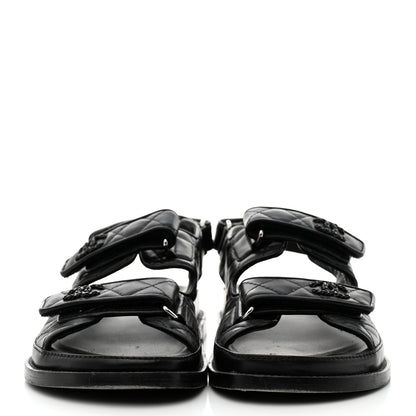 Chanel Lambskin Velcro Dad Sandals 38 Black 2 of 8
