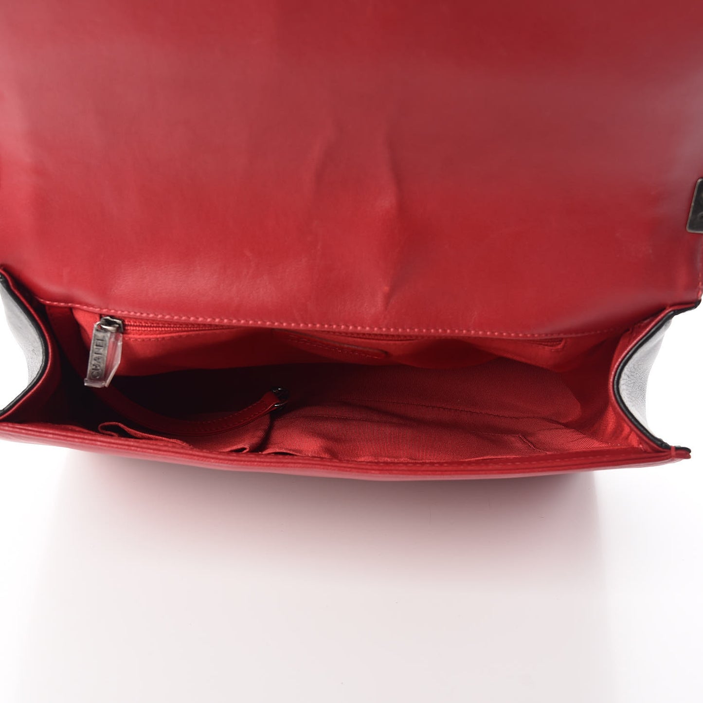 Lambskin Quilted Large Boy Flap Black Red