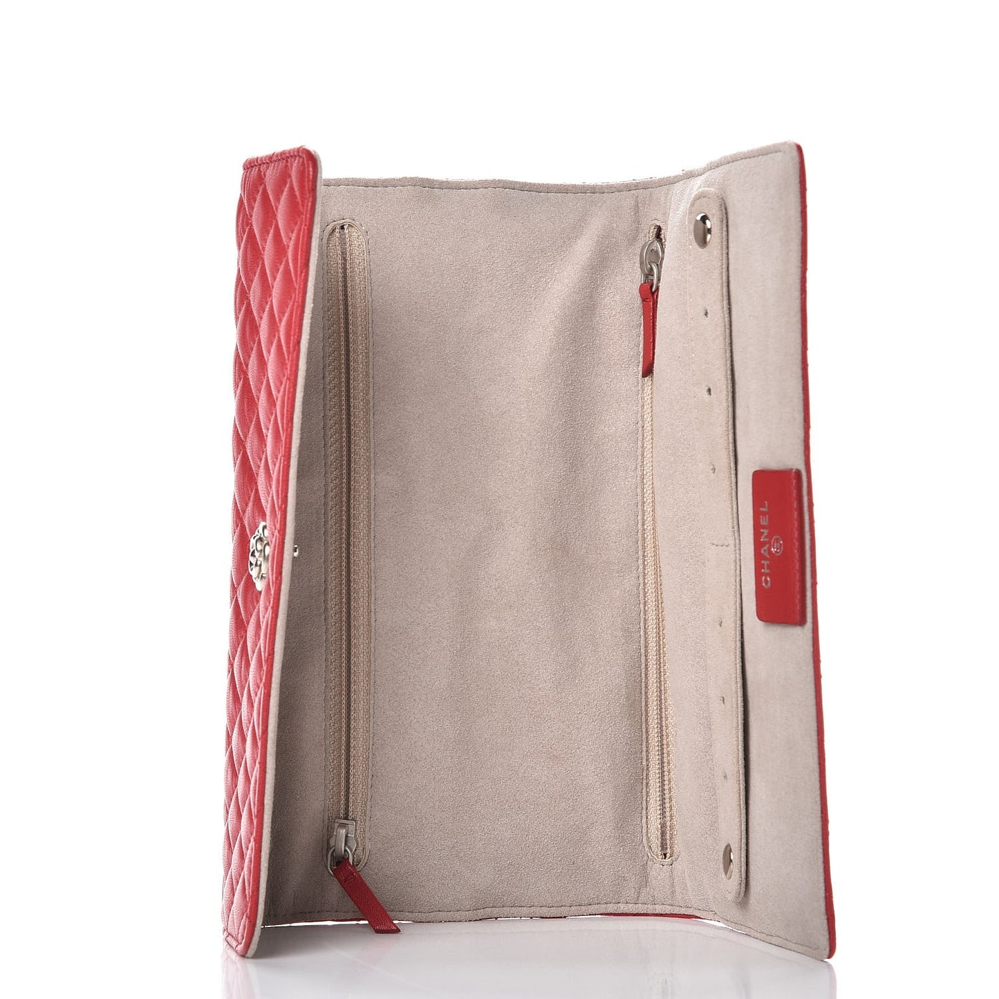 Lambskin Quilted Camellia Tri Fold Jewelry Case Red