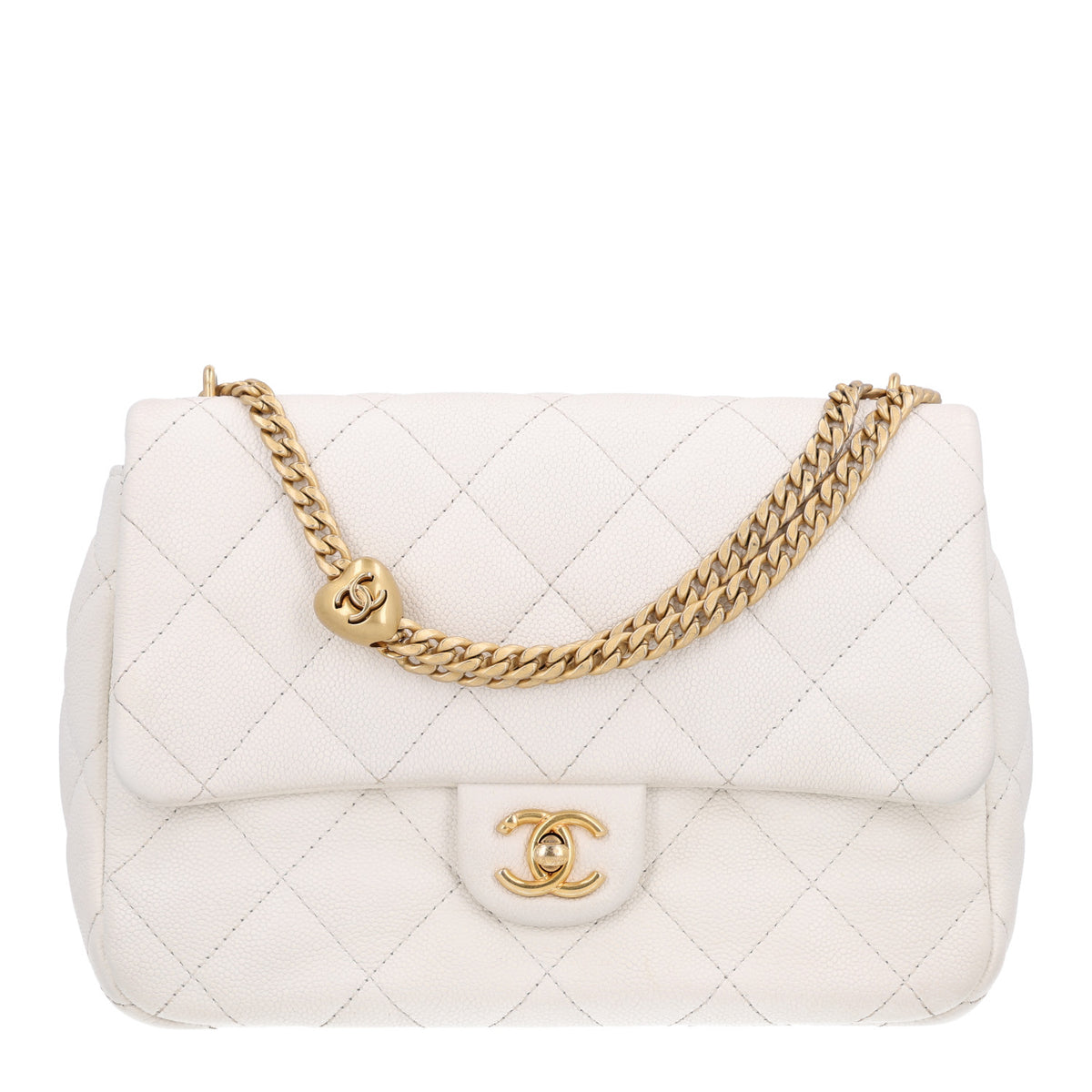 Caviar Quilted Sweetheart Flap White