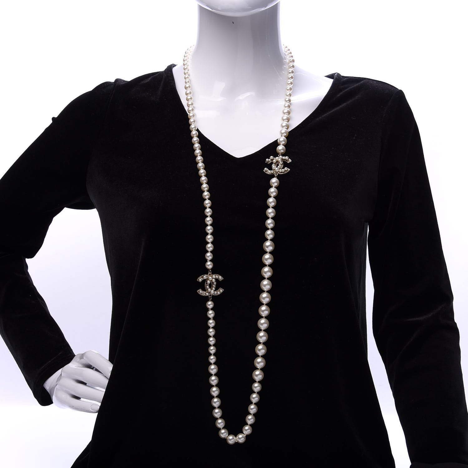 Chanel Graduated Pearl CC Long Necklace Light Gold 2 of 5