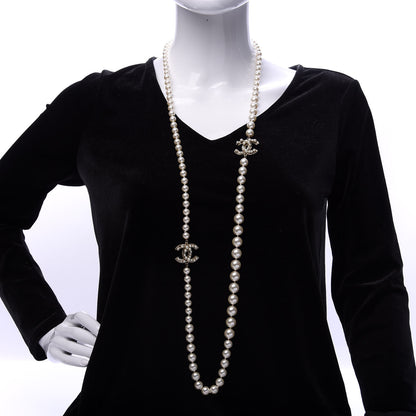 Chanel Graduated Pearl CC Long Necklace Light Gold 2 of 5