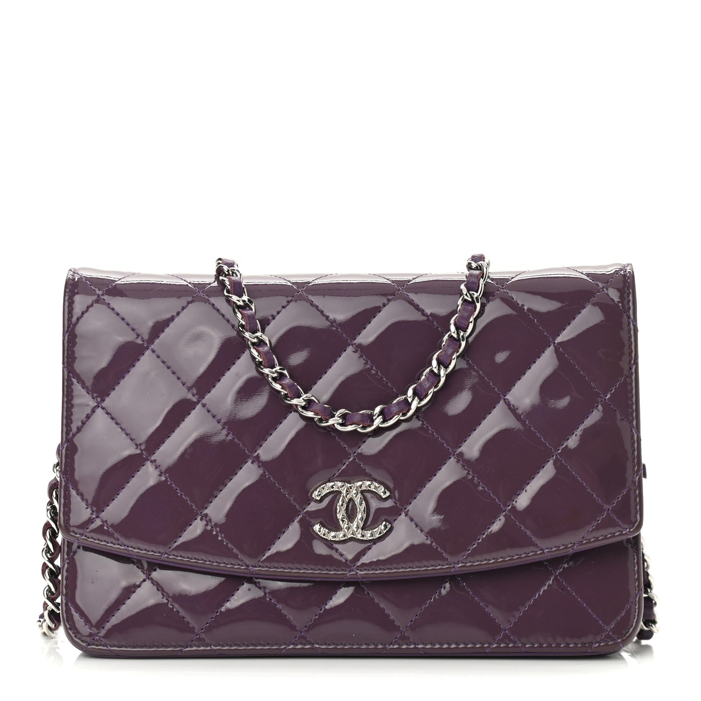 Patent Quilted Brilliant Wallet On Chain WOC Violet