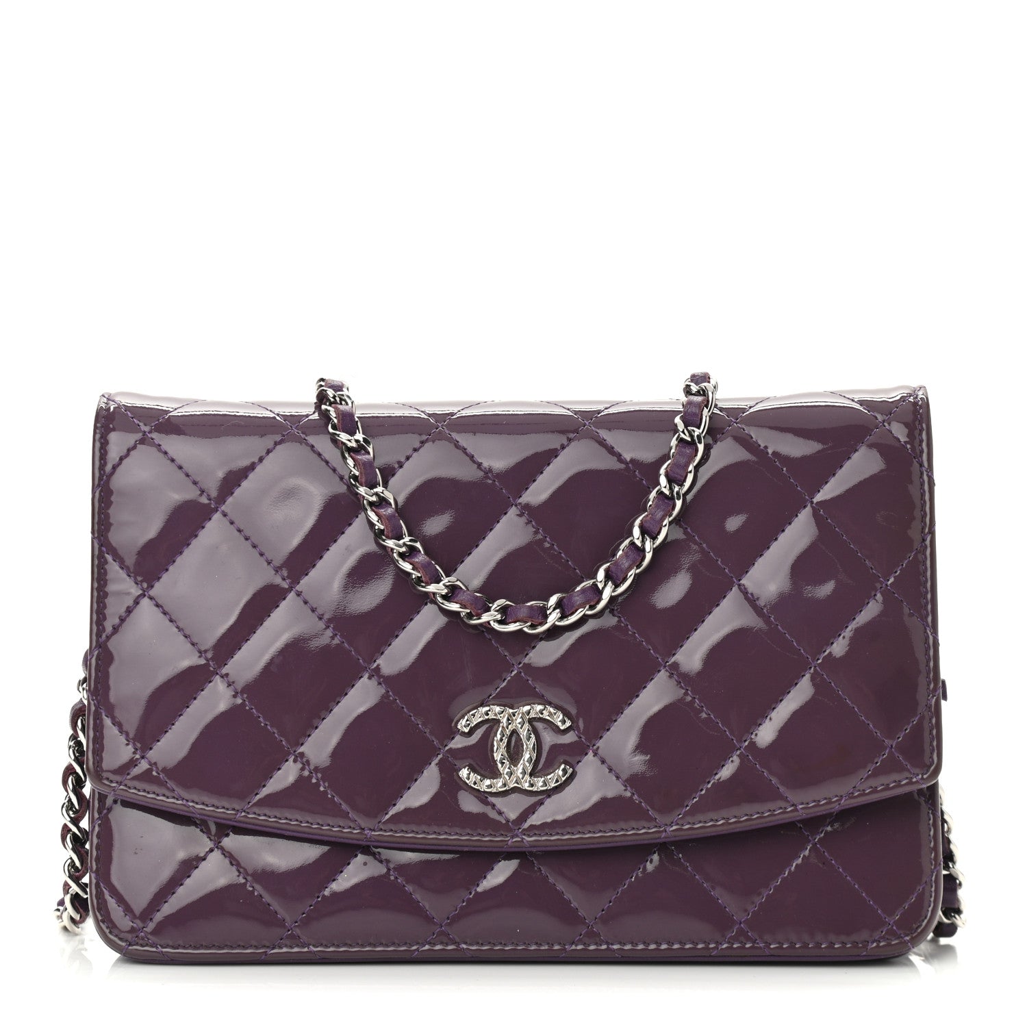Chanel Patent Quilted Brilliant Wallet On Chain WOC Violet 1 of 12