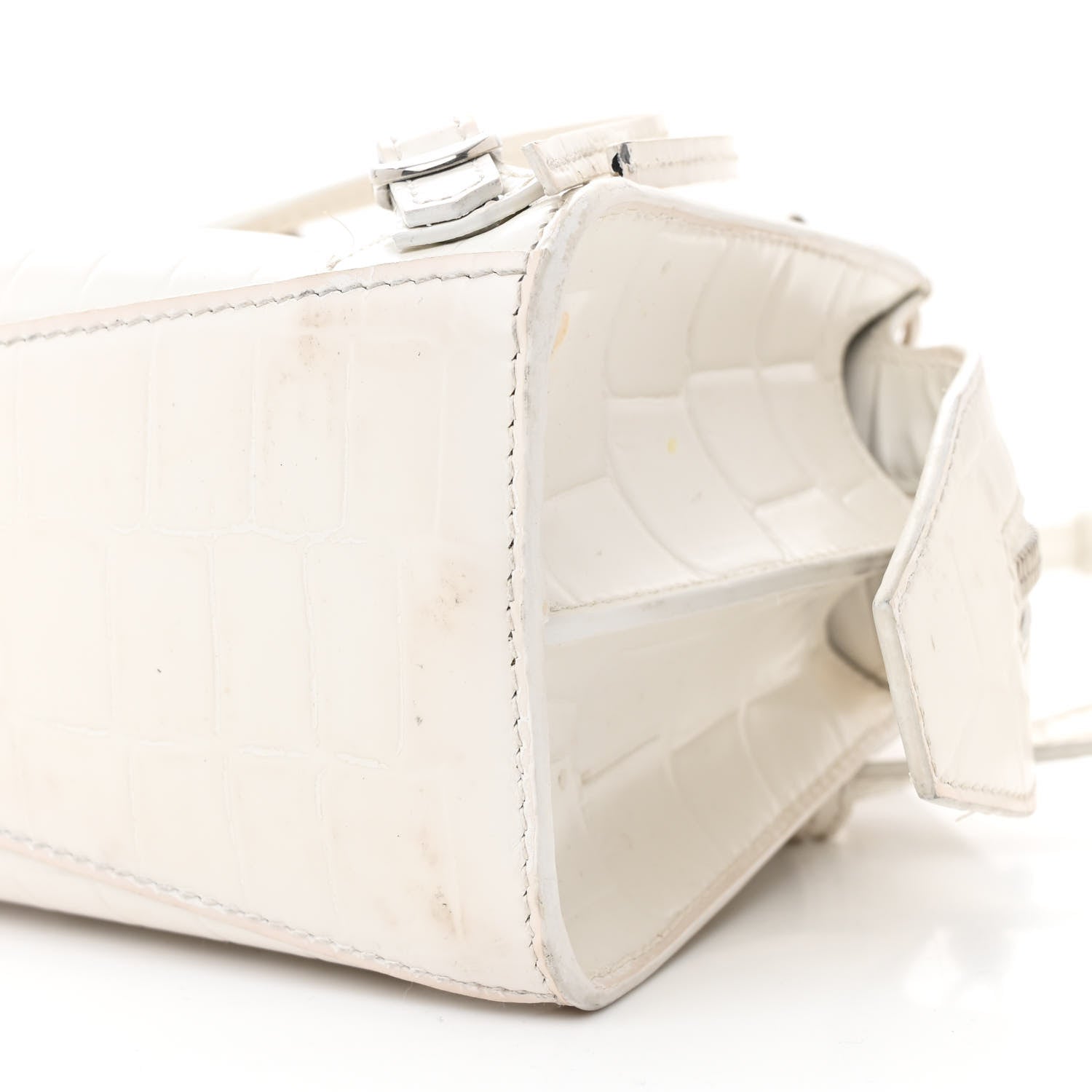 Balenciaga Semi Shiny Calfskin Crocodile Embossed Neo Classic Silver Hardware Mini City White 9 of 22