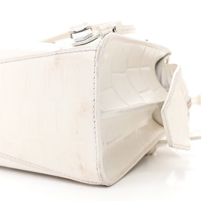 Balenciaga Semi Shiny Calfskin Crocodile Embossed Neo Classic Silver Hardware Mini City White 9 of 22