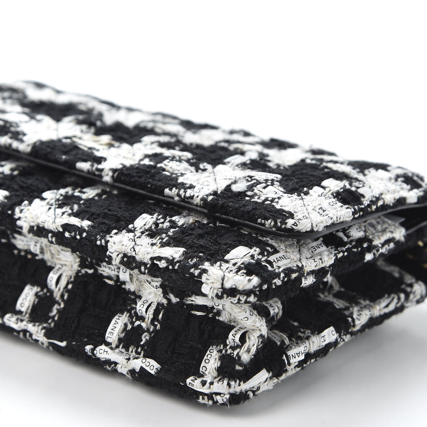 Tweed Quilted Wallet On Chain WOC Black Ecru White