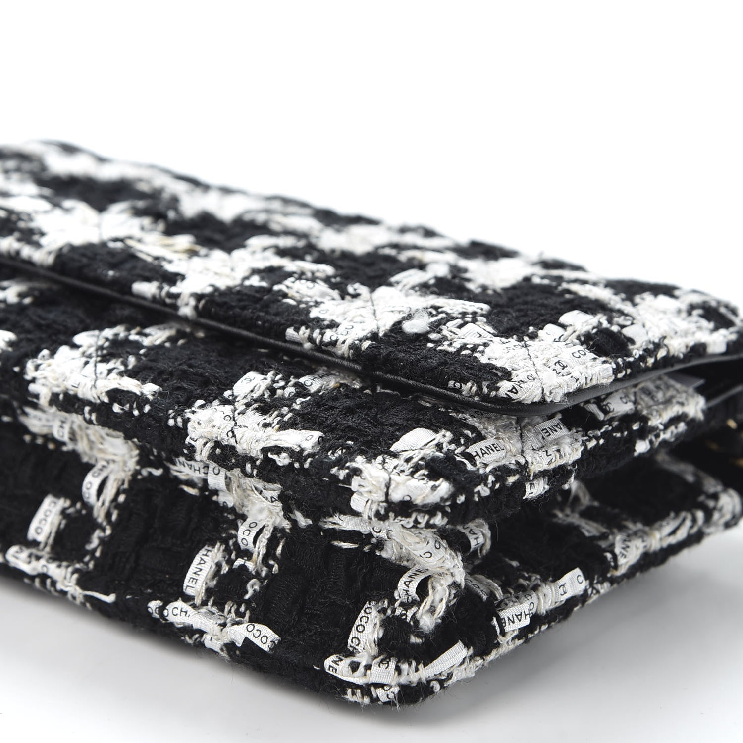 Chanel Tweed Quilted Wallet On Chain WOC Black Ecru White 6 of 10