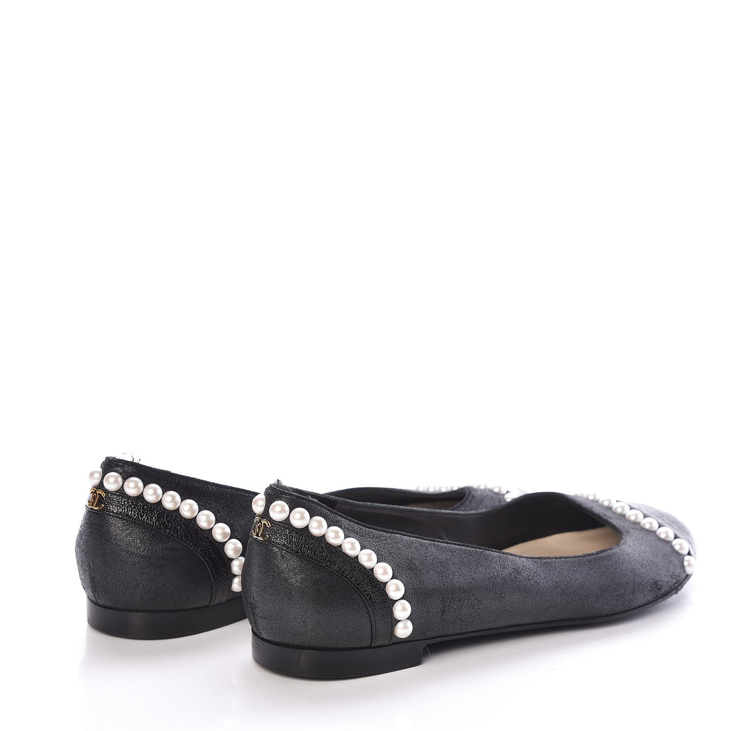 Iridescent Lambskin Pearl Ballerina Flats 38 Black