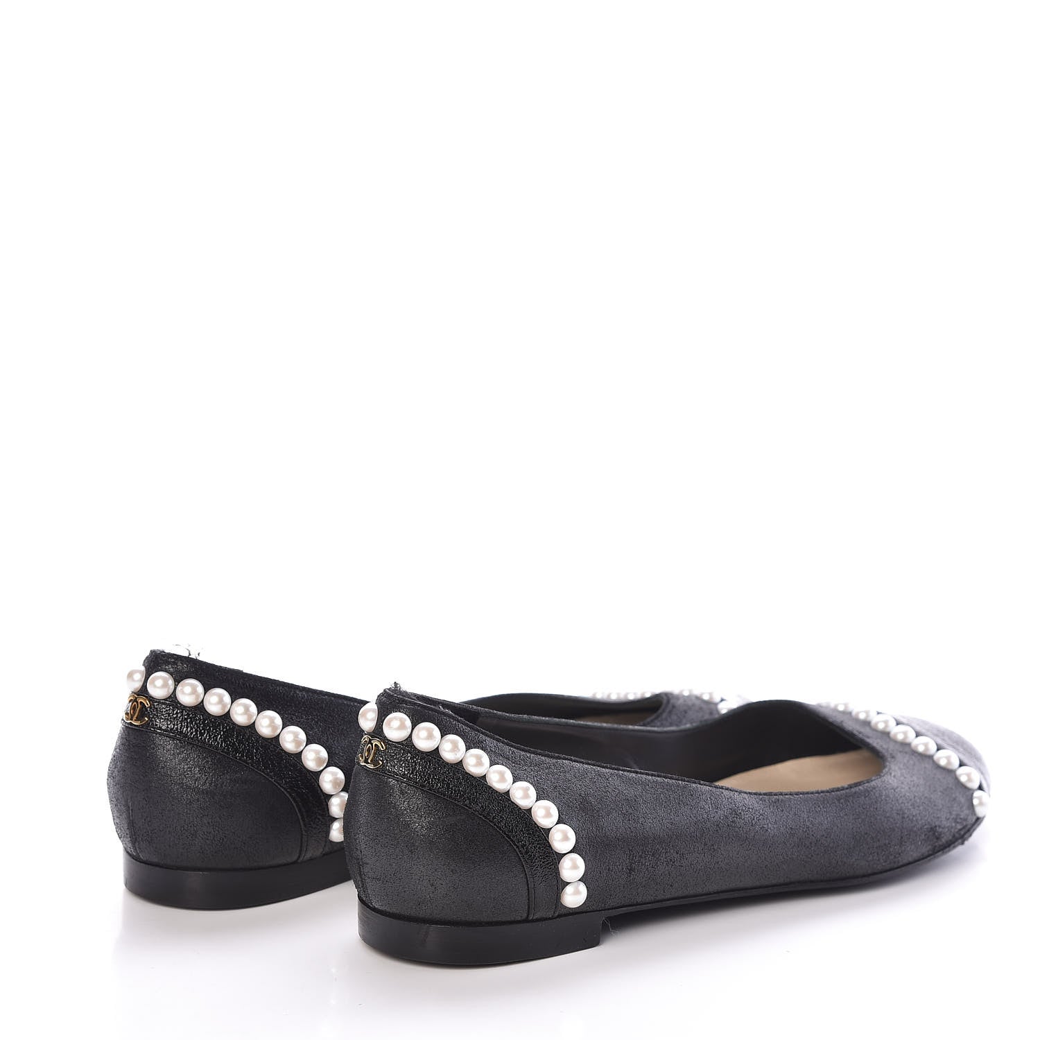 Chanel Iridescent Lambskin Pearl Ballerina Flats 38 Black 4 of 9