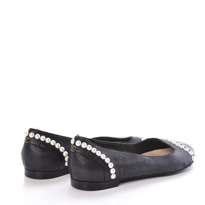 Chanel Iridescent Lambskin Pearl Ballerina Flats 38 Black 4 of 9