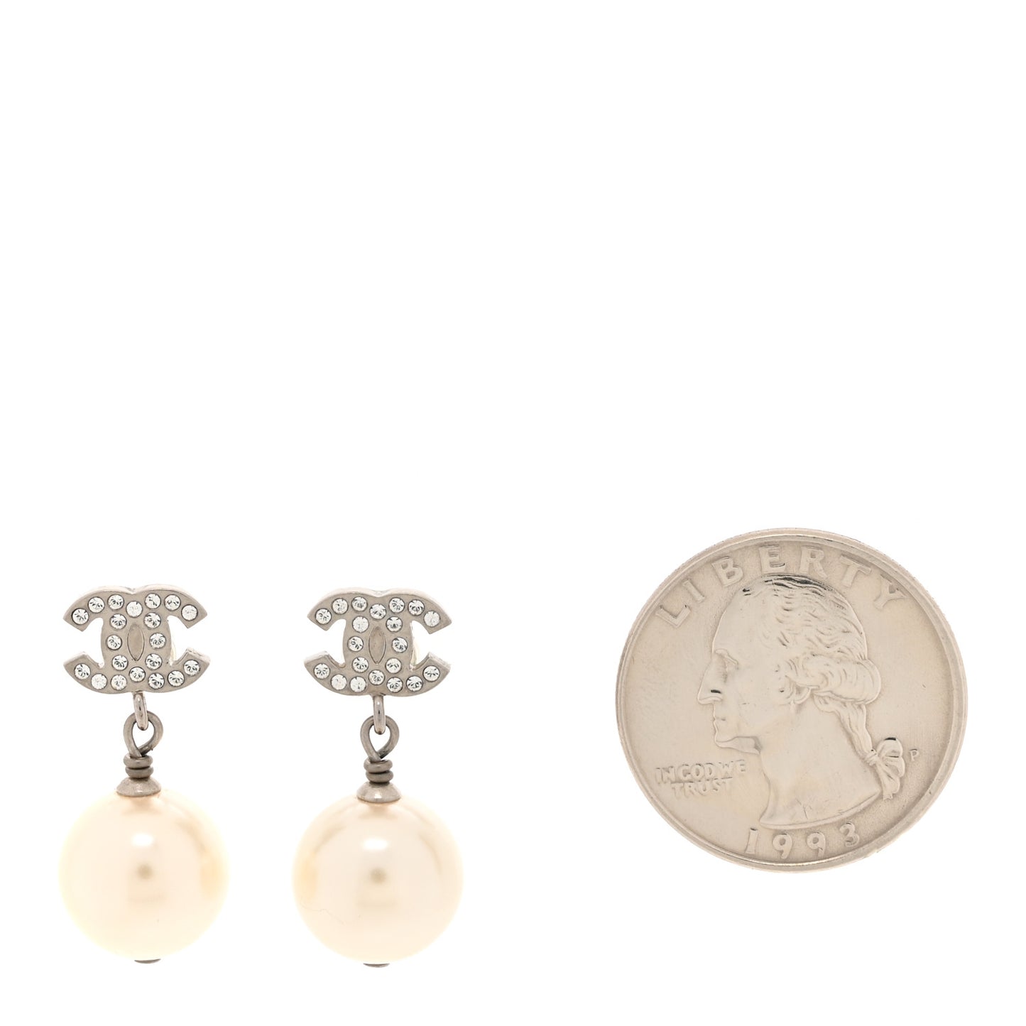 Crystal Pearl CC Drop Earrings Silver Pearly White